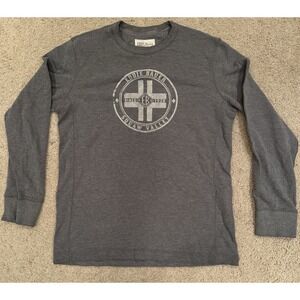 Men Eddie Bauer Outdoor Thermal LS Shirt Grey Waffle Knit Crew Neck Large Med Wt